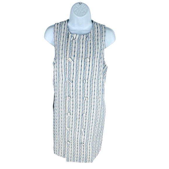 Tuckernuck NEW Ethereal Tweed Bianca Sleeveless Blue Stripe Mini Dress Size S - Picture 5 of 12
